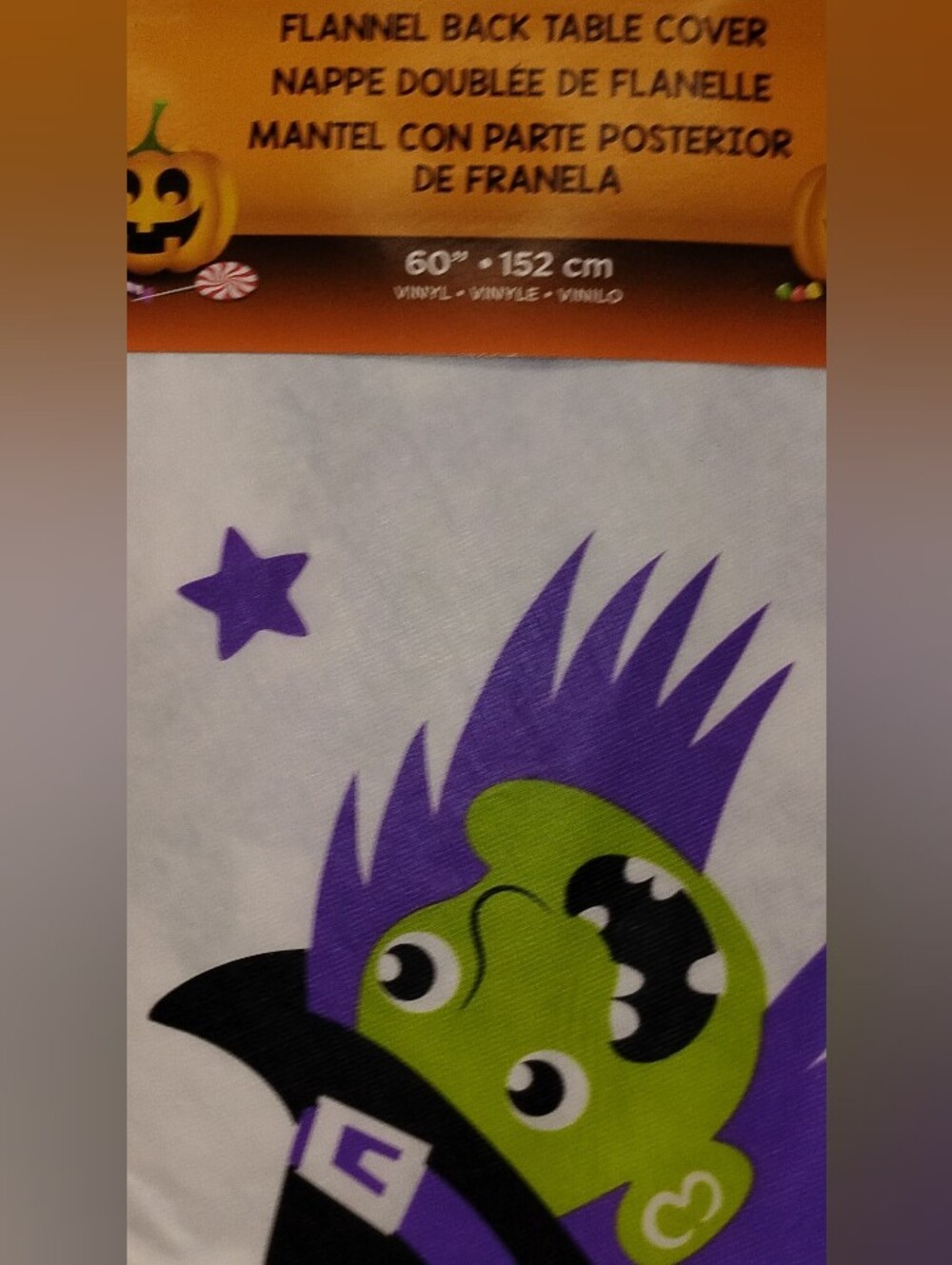 Green Monster Halloween Tablecloth with Purple Accents